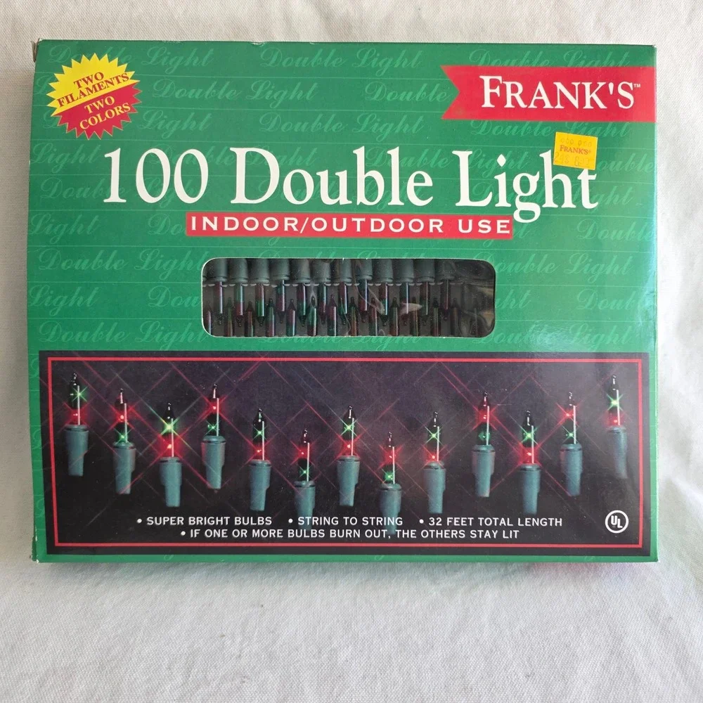 VTG Frank's Nursery 100 Double Light Red Green Two Color Christmas Lights. Works
